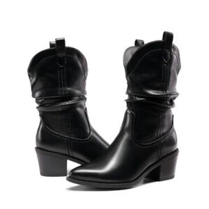 Dream Paris Women's Black Western-Inspired Mid-Calf Block Heel Boots